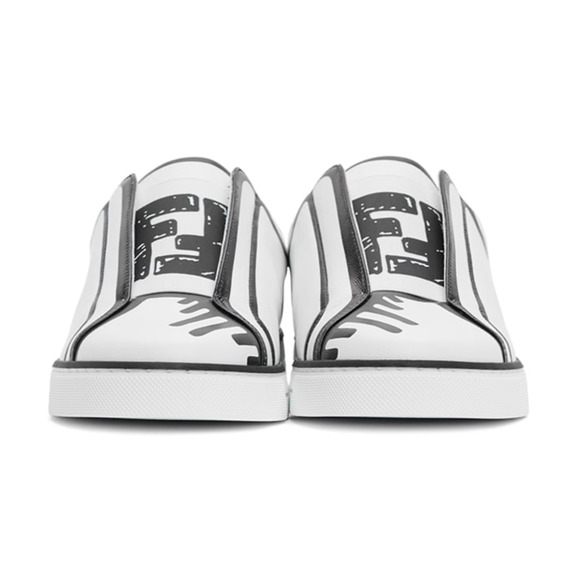 Fendi Joshua Vides Black White Leather Logo Low Top Slip On Trainer Sneaker 37 - Picture 5 of 11